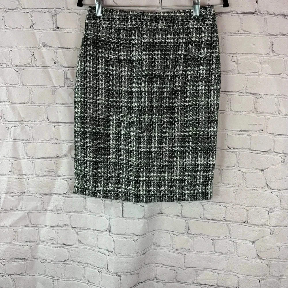 banana republic black white tweed pencil skirt sz 2 preppy office professional